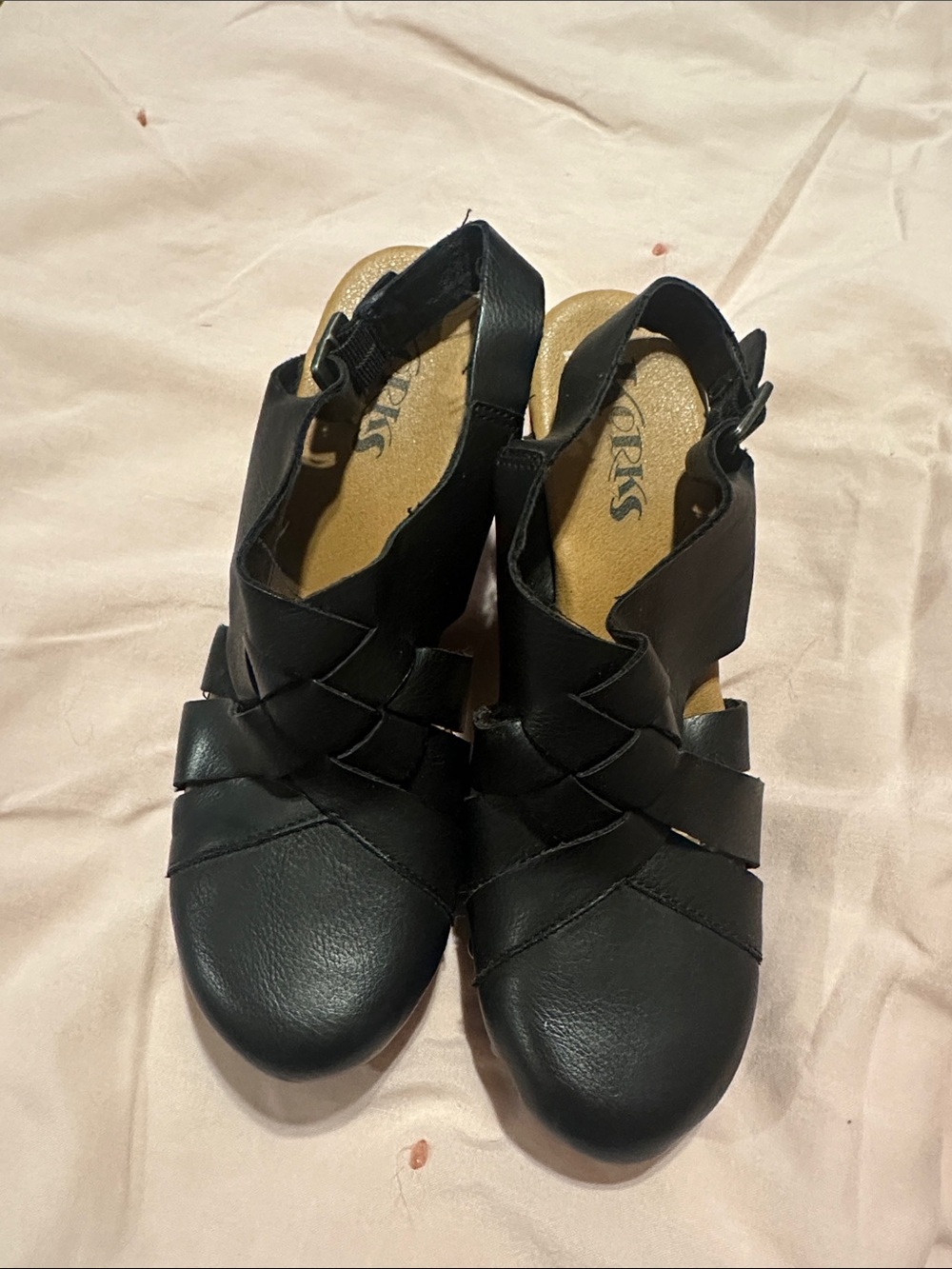 Kork-Ease Black Leather Woven Slingback Heels